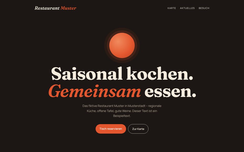 Beispiel-Website des fiktiven Restaurant Muster